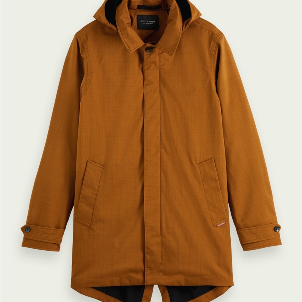 Scotch & Soda Brown Raincoat with Hood and Zipper